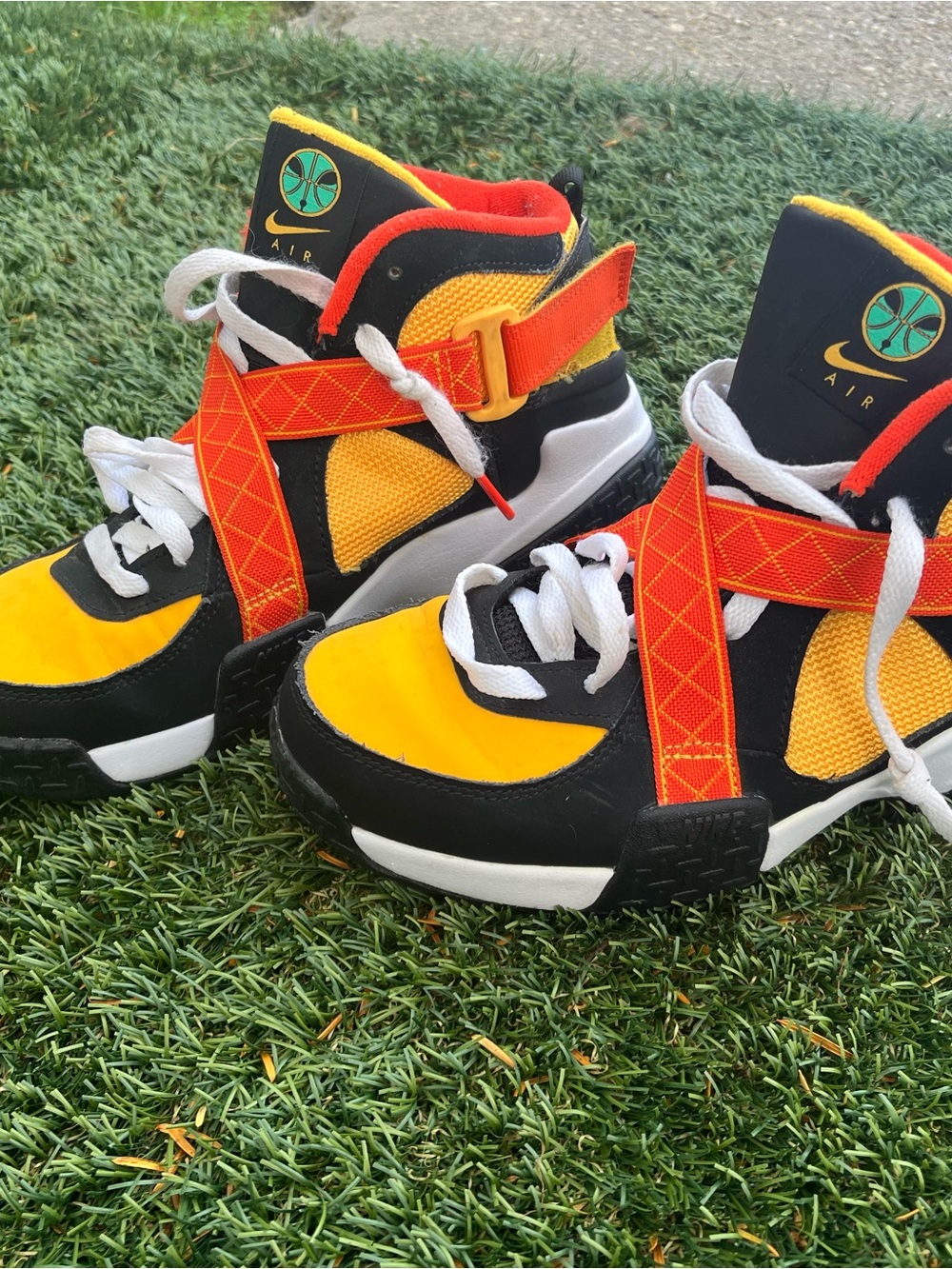 Nike Youth High-Top Athletic Sneakers in Yellow, Black & Orange